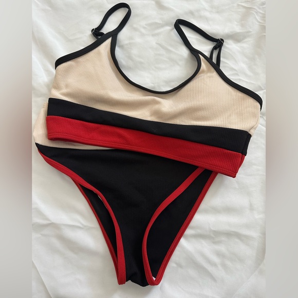SHEIN Other - Color Block Bikini- Dark Red, Nude and Black
